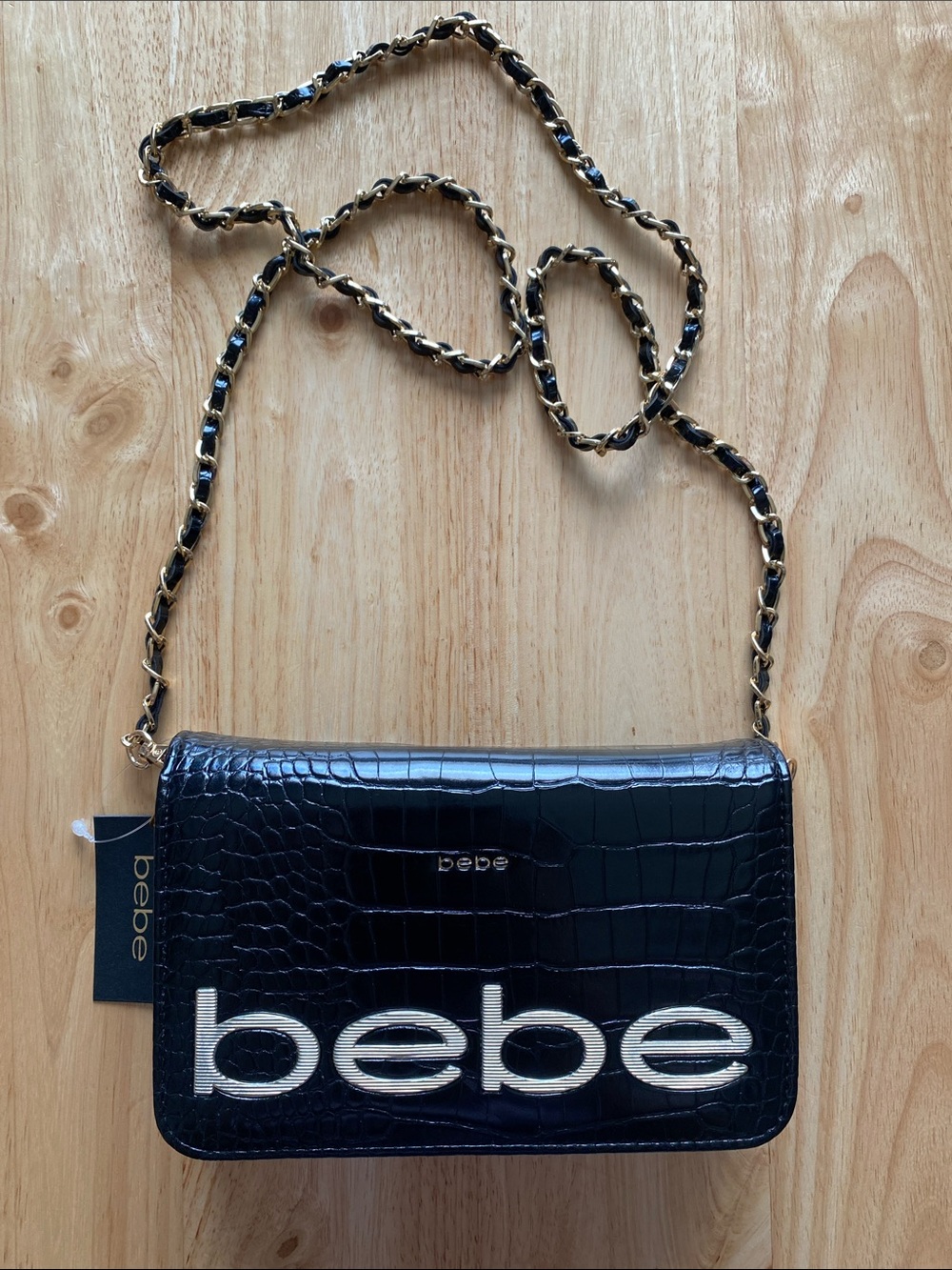 Women’s Black Bebe Fabiola Stamped Croco Crossbody